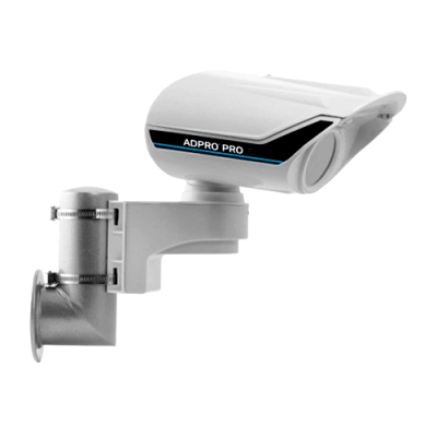 Câmara de segurança branca com suporte metálico prateado