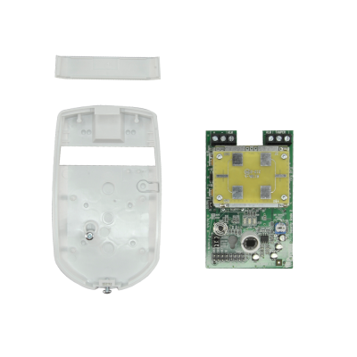 Placa eletrónica com carcaça plástica branca desmontada