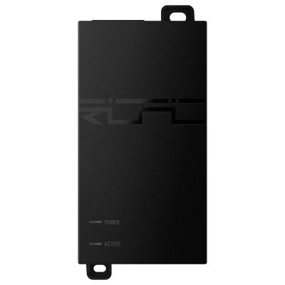 Dispositivo eletrônico preto com luzes indicadoras POWER e ACTIVE