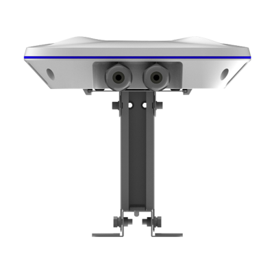 Dispositivo eletrônico branco cinzento com suportes e conectores frontais