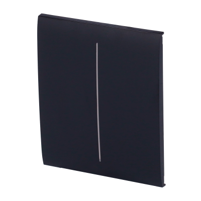 Caixa preta retangular com linha vertical prateada