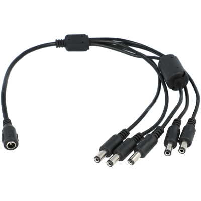 Cabo splitter de alimentação preto com um conector fêmea e cinco conectores macho