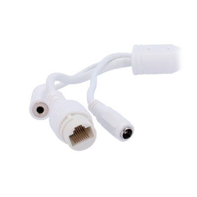 Cabo branco com conectores RJ45 e jack de alimentação DC