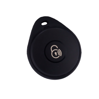 Dispositivo preto circular com símbolo de cadeado aberto.