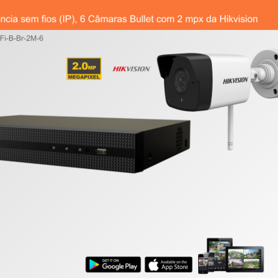 Sistema de videovigilância com 6 câmaras Bullet brancas e gravador preto