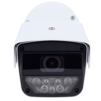 Câmara de segurança branca com lente e LEDs