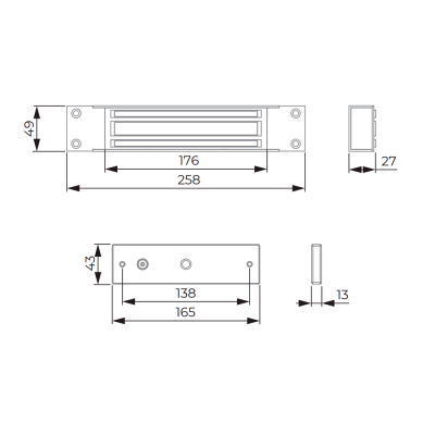 Esquema técnico com duas peças retangulares cinzentas e medidas em milímetros