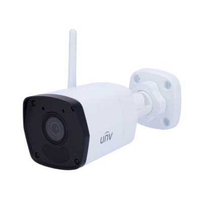 Câmara de vigilância branca UNV com lente preta e antena sem fios