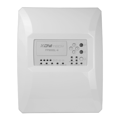 Painel de controlo branco DVM Tech FP9000L-4 com botões e LEDs indicadores