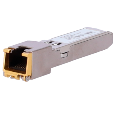 módulo transceptor óptico metálico com conector RJ45 dourado