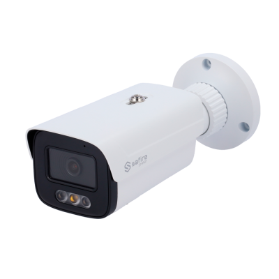 Câmara de segurança branca com lente preta e luzes LED, marca safire SMART