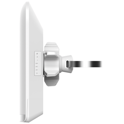 Painel eletrônico branco com suporte metálico e indicadores LED no lado