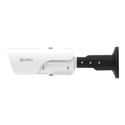 Câmara de segurança Sunell branca com suporte preto ajustável