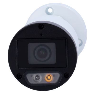 Câmara de vigilância branca e preta com lente e LEDs