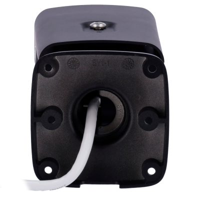 Base preta quadrada de dispositivo eletrónico com cabo branco