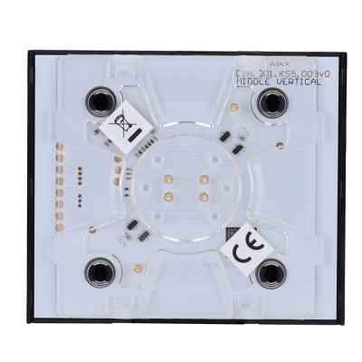 Componente eletrónico branco e transparente com contactos dourados e texto visível.