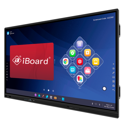 Ecrã digital interativo iBoard com aplicações e interface azul