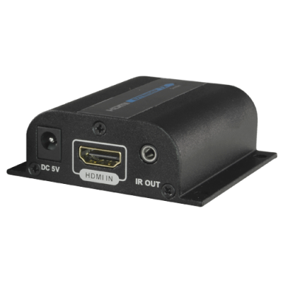 Dispositivo preto com entradas DC 5V, HDMI IN e IR OUT