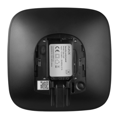 Dispositivo eletrônico preto quadrado com compartimento de bateria aberto