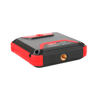 Dispositivo térmico preto e vermelho UNIT UTi80 Cube com orifício metálico e ícones de cartão e USB