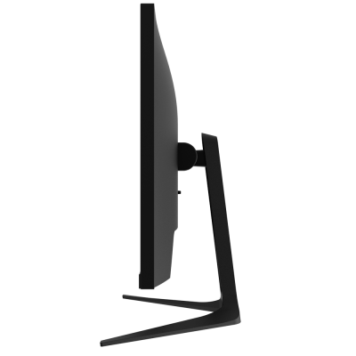 Monitor preto fino visto de perfil com suporte moderno