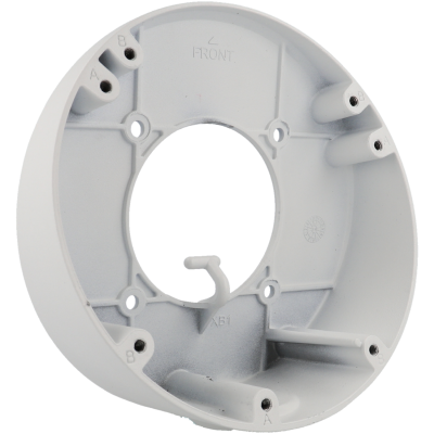 suporte plástico circular branco com orifícios e marcações em relevo