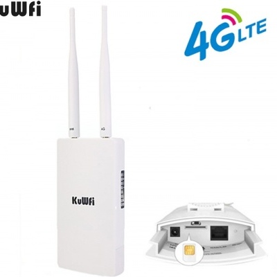 Dispositivo KuWfi branco com duas antenas e conexões 4G LTE