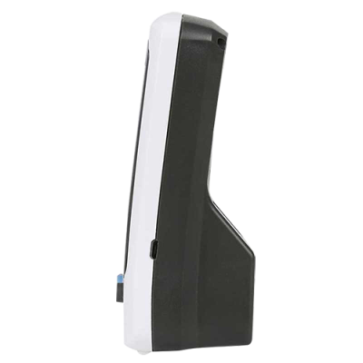 Dispositivo eletrónico compacto preto e branco em fundo branco
