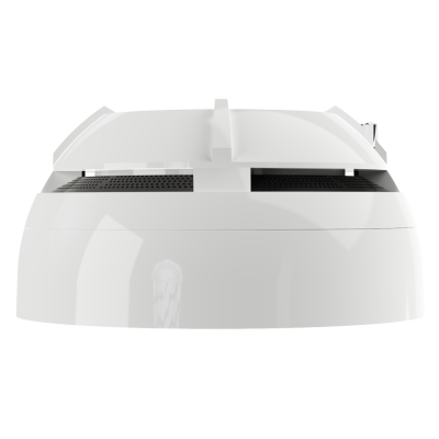 Detector de fumo branco redondo com grelha preta