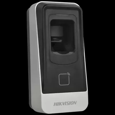 Leitor biométrico de impressões digitais Hikvision preto e cinzento