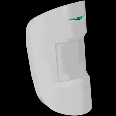 Sensor movimento plástico branco com luz verde e visor retangular translúcido