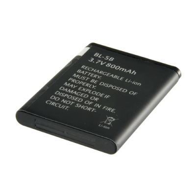 Bateria recarregável Li-ion preta BL-5B com texto de advertência