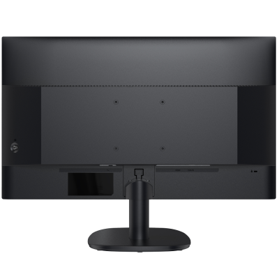 Monitor preto visto de trás com base redonda