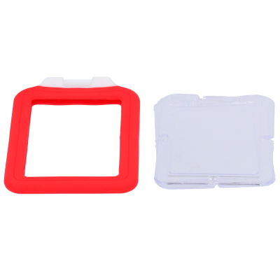 Molduras quadradas vermelha em silicone e transparente em plástico