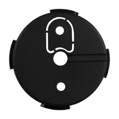 Tampa redonda preta de plástico com relevos laterais