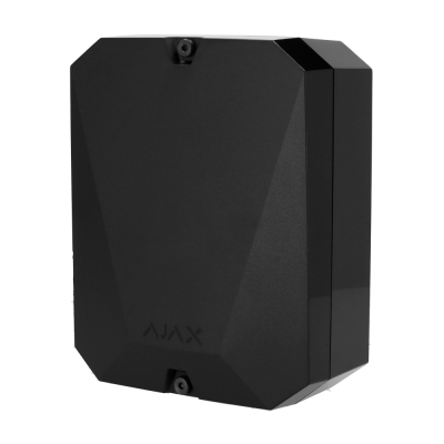 Dispositivo eletrônico preto quadrado com parafusos e logo AJAX