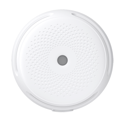 Dispositivo redondo branco tipo sensor com orifícios e círculo cinzento ao centro