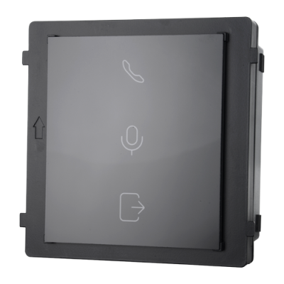 Interruptor táctil cinza escuro com ícones de telefone, microfone e seta