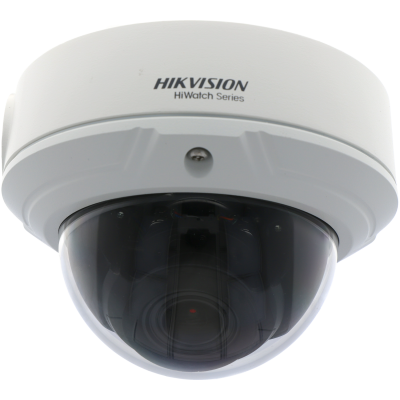 Câmara de segurança montada no teto HIKVISION HiWatch Series branca com cúpula preta
