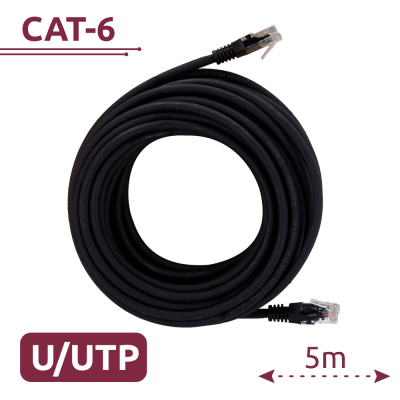 Cabo de rede CAT-6 preto de 5 metros com etiquetas