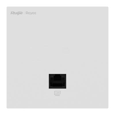 Tomada de rede branca com porta LAN preta e marca Ruijie Reyee