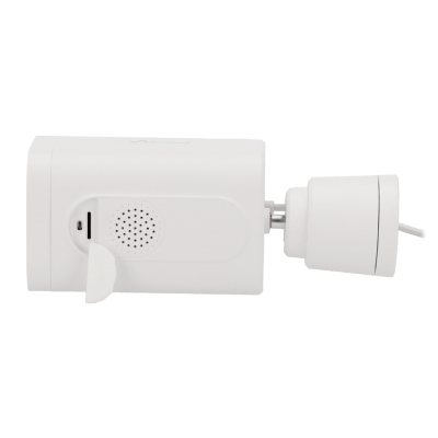 Câmara de segurança branca com altifalante e porta USB