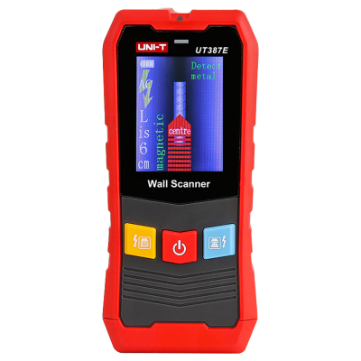 Scanner de parede UNI-T UT387E vermelho e preto com ecrã a cores e três botões
