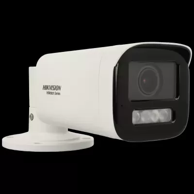Câmara de vigilância Hikvision HiWatch Series branca com lente preta e LEDs