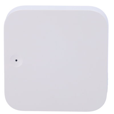 Dispositivo electrónico blanco cuadrado con bordes redondeados y orificio negro.