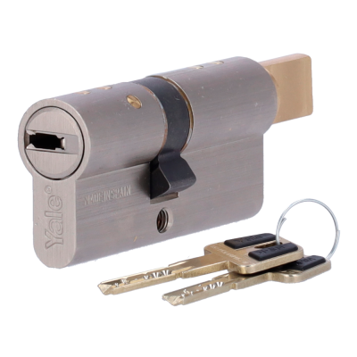 Cilindro de fechadura Yale cinzento com duas chaves em metal