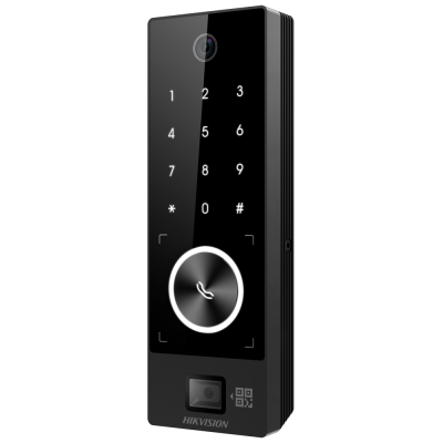 Intercomunicador digital negro con cámara y teclado táctil iluminado