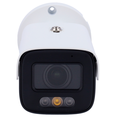 Câmara de segurança branca e preta com lente e LEDs