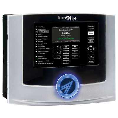 Painel eletrónico de alarme Tecno Fire Detection com ecrã digital e botões