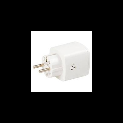 Adaptador elétrico branco com botão de ligar/desligar e ficha de pinos redondos